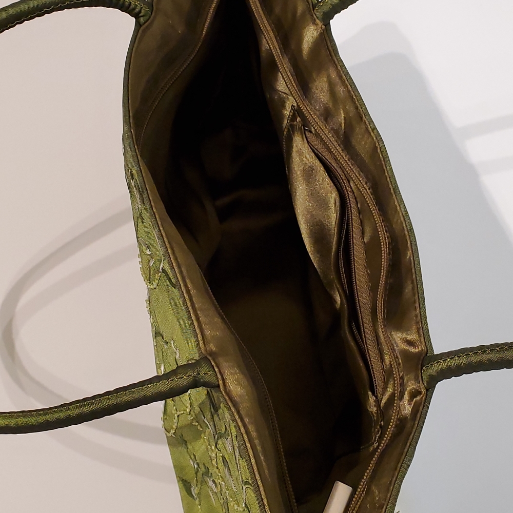 Green Silk Style Purse/Tote with Embroidery - Picture 4 of 4